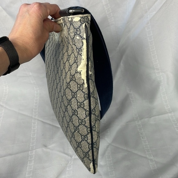 Gucci Monogram GG Supreme Flat Messenger Shoulder Crossbody Bag Navy Blue Beige - Picture 7 of 17